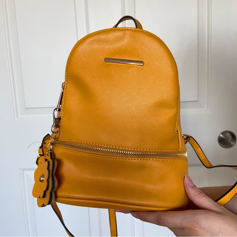 Marigold Gold Yellow Backpack With Flower Keychain